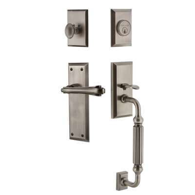 Nostalgic Warehouse New York Plate F Grip Handleset with Single Cylinder Deadbolt and Fleur Lever
