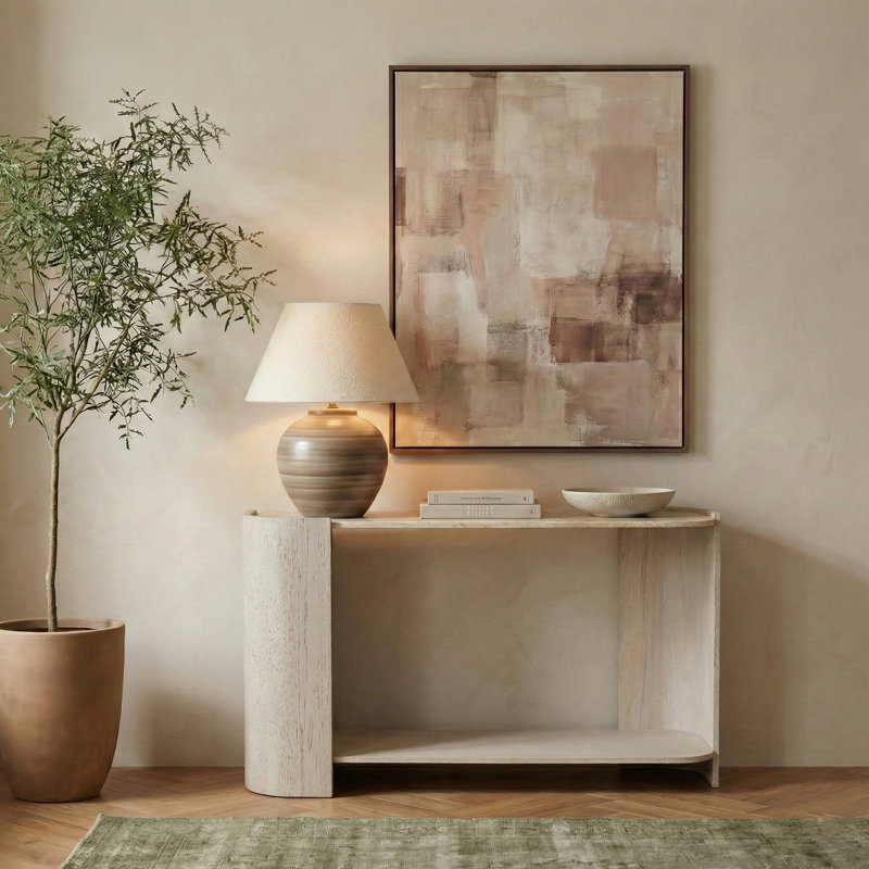Console Calabria en marbre beige et bois de chêne crème, Cream