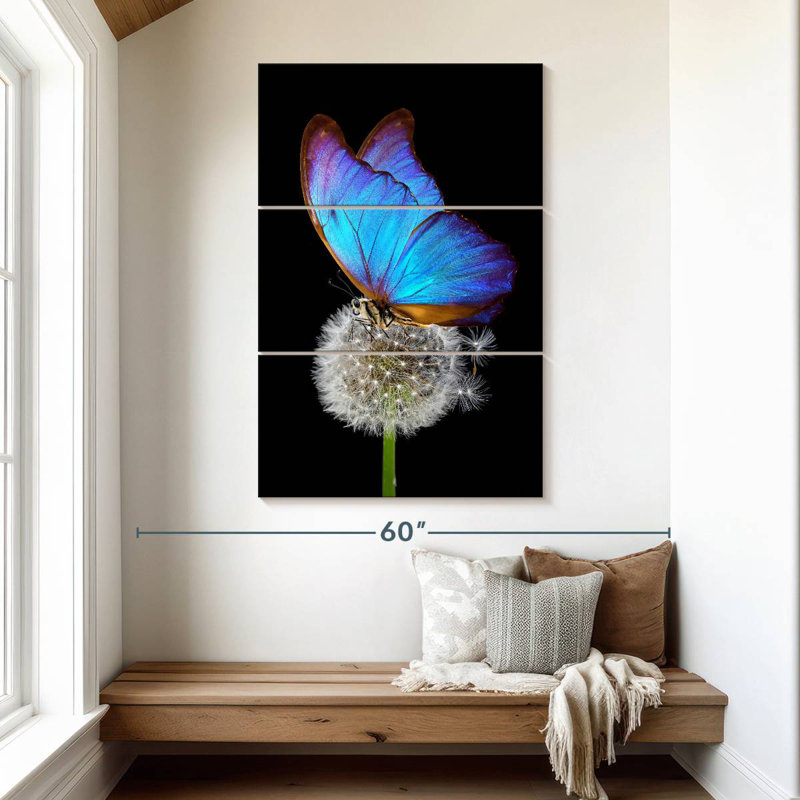 Brampt Blue Morpho On Dandelion, 50" H x 32" W