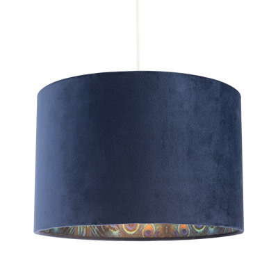 Velvet Lamp Shade With Peacock Feather Inner By