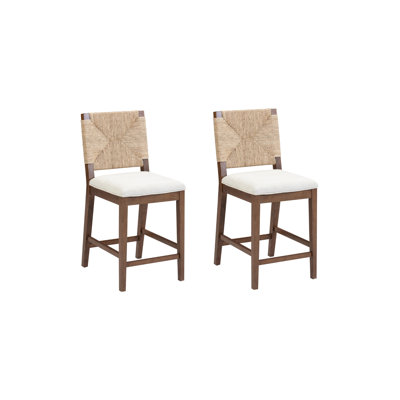 Constanze StoolSeagrass Upholstered Bar Stool with Solid Wood Frame, 2-Pack