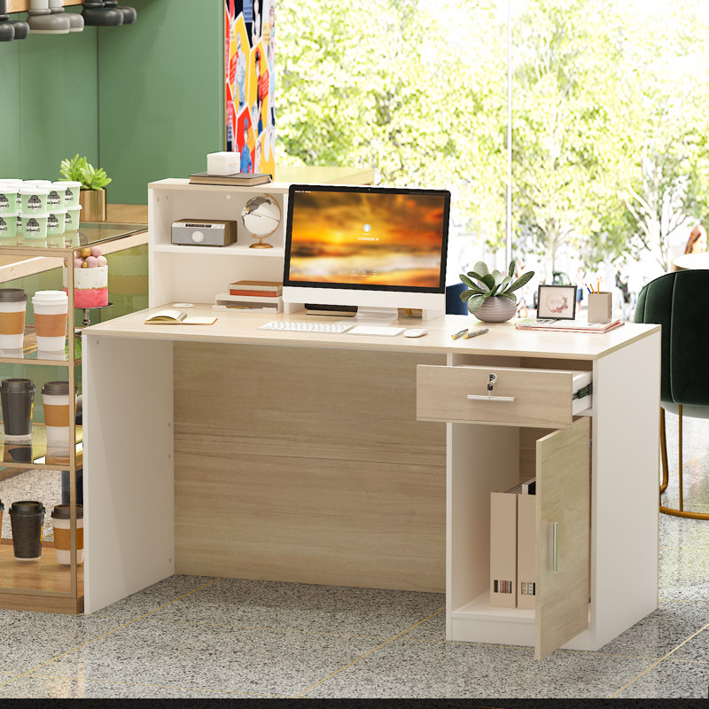 Jerrylee Rectangle Synthetic Laminate Reception Desk with Filing Cabinet
