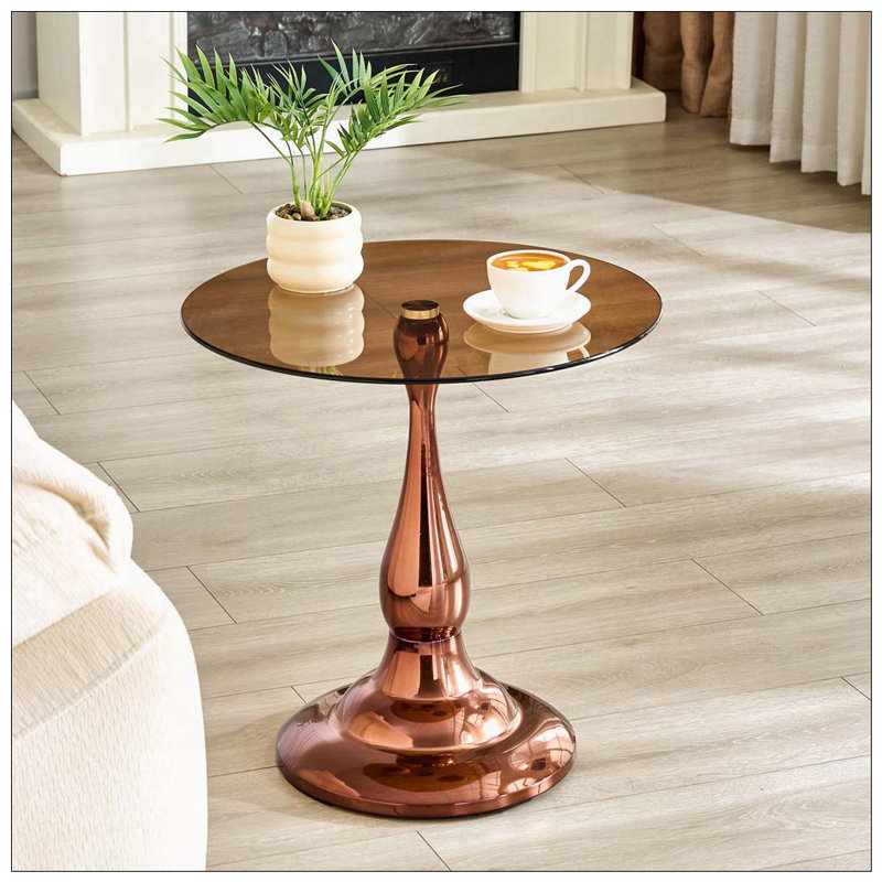 Table de bout ronde 19,6 pouces, Brun, or rose