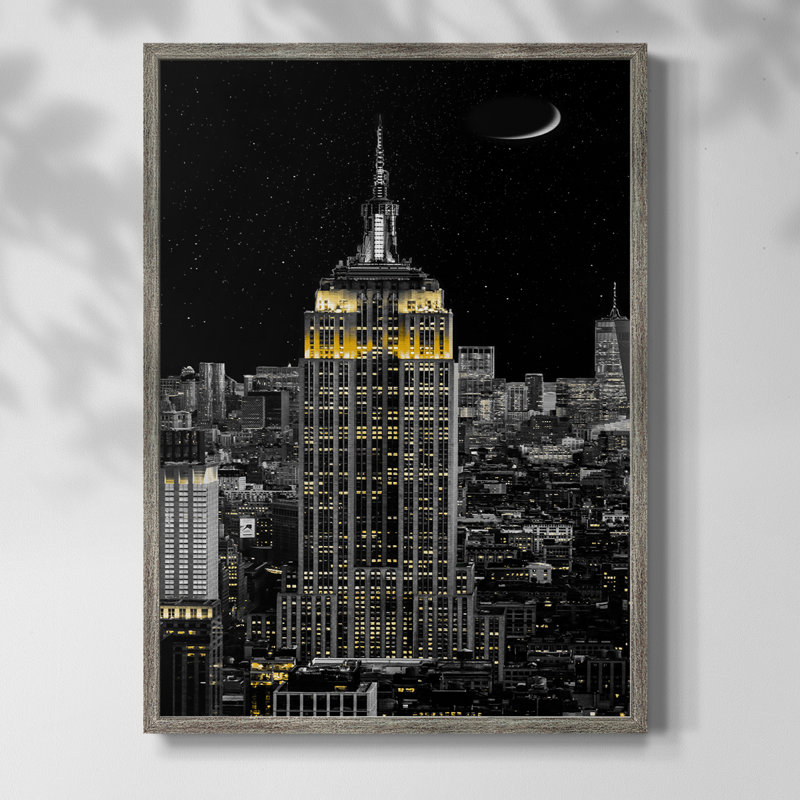 NY Night Framed Print - Solid Wood, 11" H x 9" W