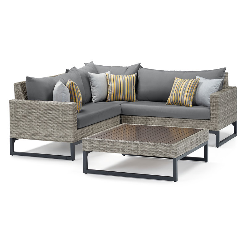 Sameko Outdoor 4 - Piece Conversation Set, Gray, Bliss Ink Sunbrella®