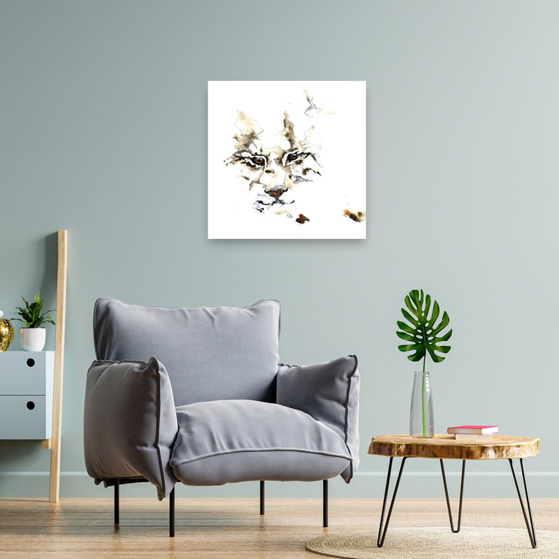 Art mural abstrait chat sauvage, aquarelle, 24" H x 24" W