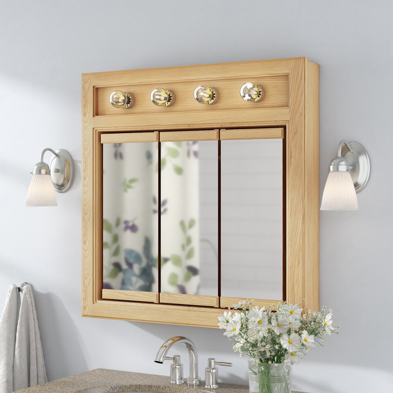 Bathroom Medicine Cabinet, Wall Mounted, Mirror, 30" H x 30" W x 5.13" D, Nutmeg Oak