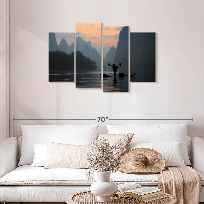 Li River, pêche au crépuscule, H 27 po x l 43 po