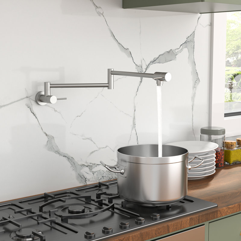 Mocoloo Wall Mount Swing Arm Folding Pot Filler Kitchen Faucet, Brushed Nickel