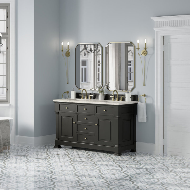 Brookfield 59.88'' W Double Bathroom Vanity Base, Black Onyx