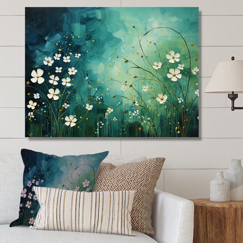 Symphonie d'herbes blanches et vertes sur toile, Toile tendue, H 16 po x l 32 po