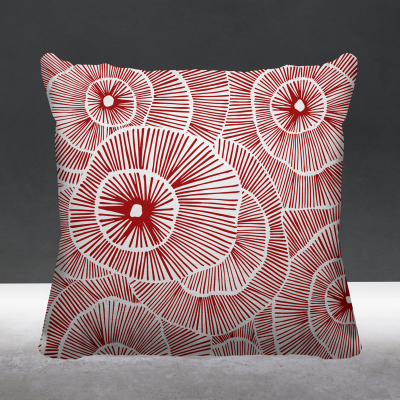 Coussin intérieur / extérieur Abstract Floral Burst, L 19 po x H 19 po, Rouge