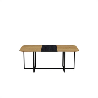 Ensemble de table de salle à manger 9 pièces 9 pièces, plateau de table fixe en fibre de bois bicolore et triamine de grain de bois avec 8 chaises en velours, ensemble de table de cuisine moderne pour 8 personnes, idéal pour les réunions de famille