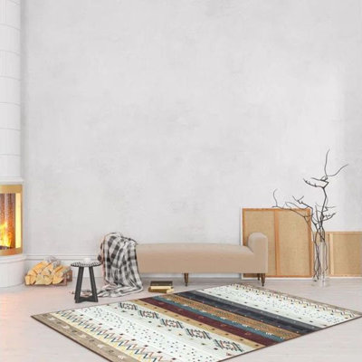 Tapis aztèque à motif marocain lavable à la machine Wymond avec envers antidérapant