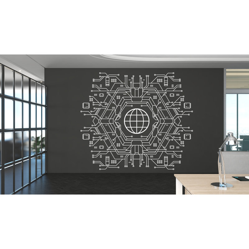 Autocollant de circuit imprimé, technologie vinyle, art mural, nom de la société, décoration de bureau, autocollant mural entreprise, bureau d'art mural