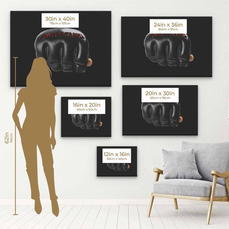 " Black Fighting ", White Framed, 24" H x 36" W