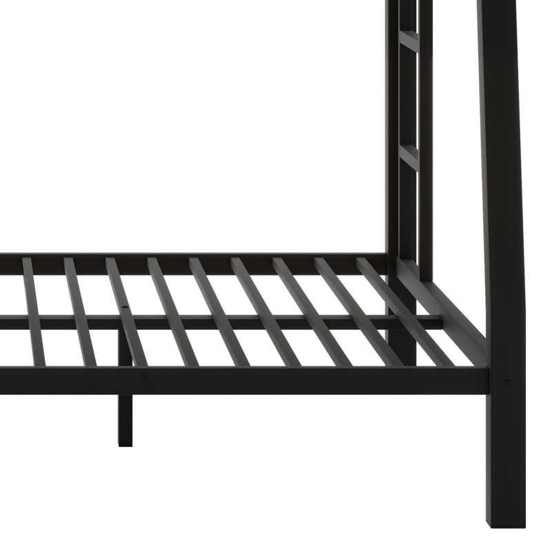 Compact Metal Bunk Bed With Attached Ladder, Black