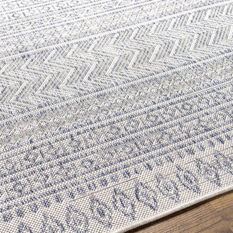 Intérieur / extérieur Isidro en polypropylène tissé à la machine, Beige/Blue, Rond 5 pi 3 po