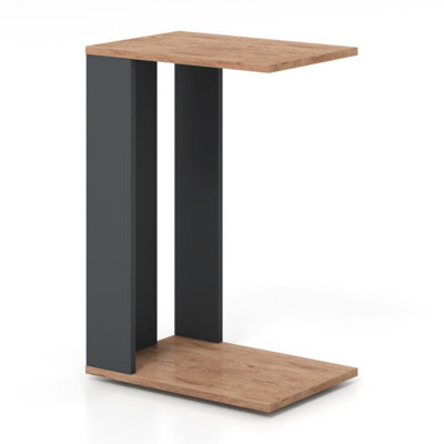 2-Tier C-Shaped Side Table with Universal Wheels and Shelf