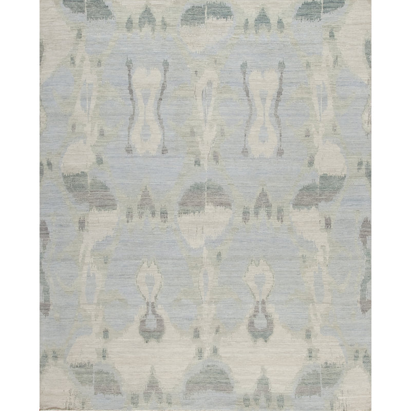 Jazz Hand Knotted Wool Area Rug in Baby Blue, Rectangle 10' x 14'