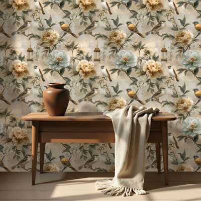 Peel and Stick Wallpaper Contact Paper Vintage Botanical Chinoiserie Flowing Flowering Branches Self Adhesive and Removable 24in x 118in(60x300cm)