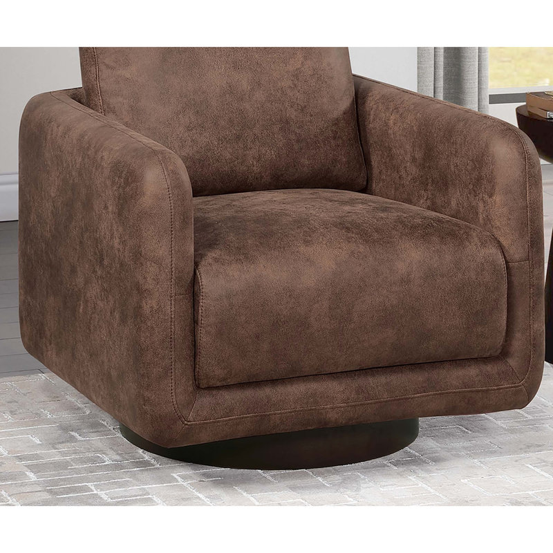 Chaise pivotante de style Mid-Century moderne enveloppée dans un tissu de couleur noyer, structure en contreplaqué, idéale pour les groupes de conversation ouverts avec rotation complète, coussin de soutien, convient