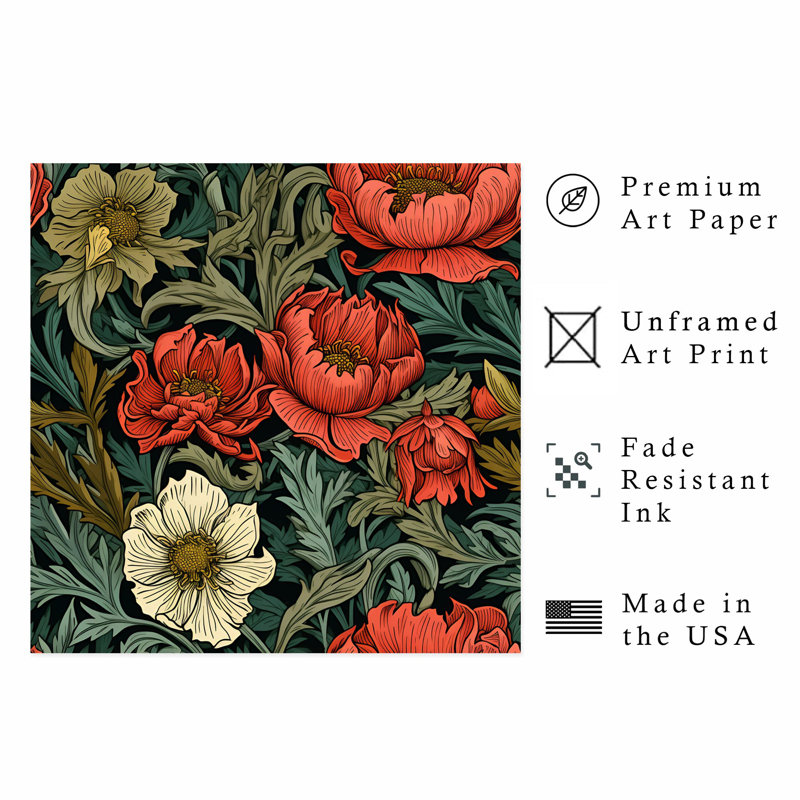 Impression florale sans cadre William Morris, H 28 po x l 28 po