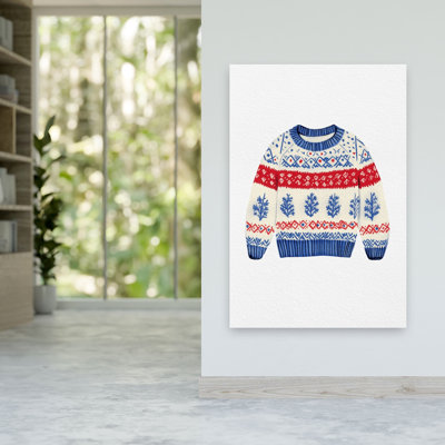Fair Isle Christmas Sweater Traditional Winter Wall Art Print 1 Piece Wrapped Canvas Wall Art