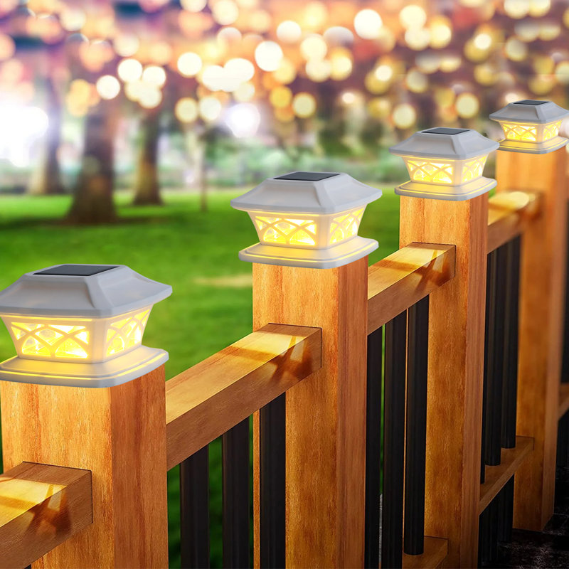 Low Voltage Solar Powered Integrated LED Fence Post Cap Light 5 In. X 5 In. with Base Adapter Included Pack