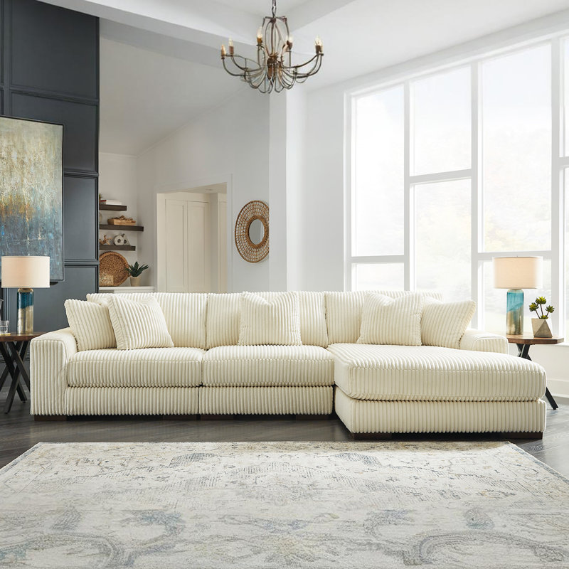 Canapé modulaire 3 pièces Lindyn, Orienté à droite, Polyester crème