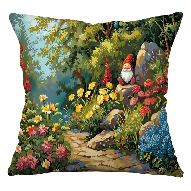 Gnome FantasyCotton Blend Reversible Throw Pillow, 14"H x 14"W