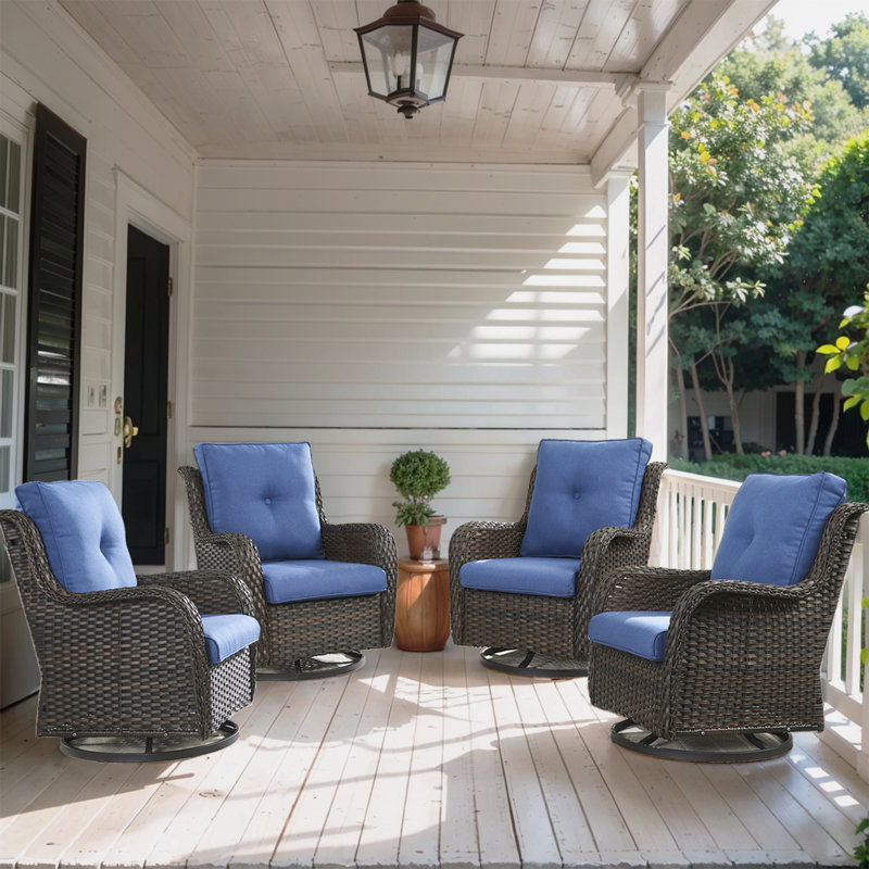 Bonia Swivel Rocker Patio Gliding Chair with Cushions (Set of 4), Brown Frame/Blue Cushion