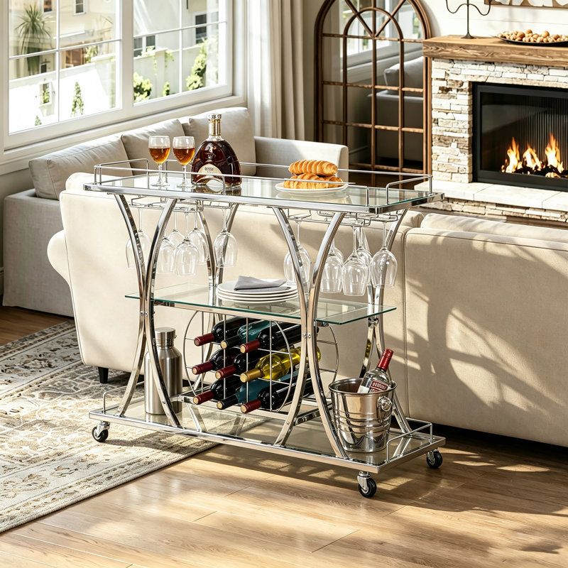 Forbin Metal Bar Cart, Chrome