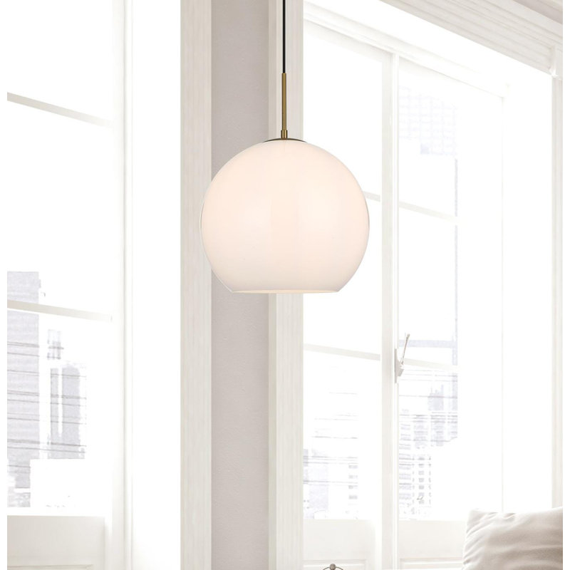 Luminaire suspendu sphérique simple à 1 lumière Snead, Blanc givré, H 73 po x l 13,8 po x P 13,8 po, Gold