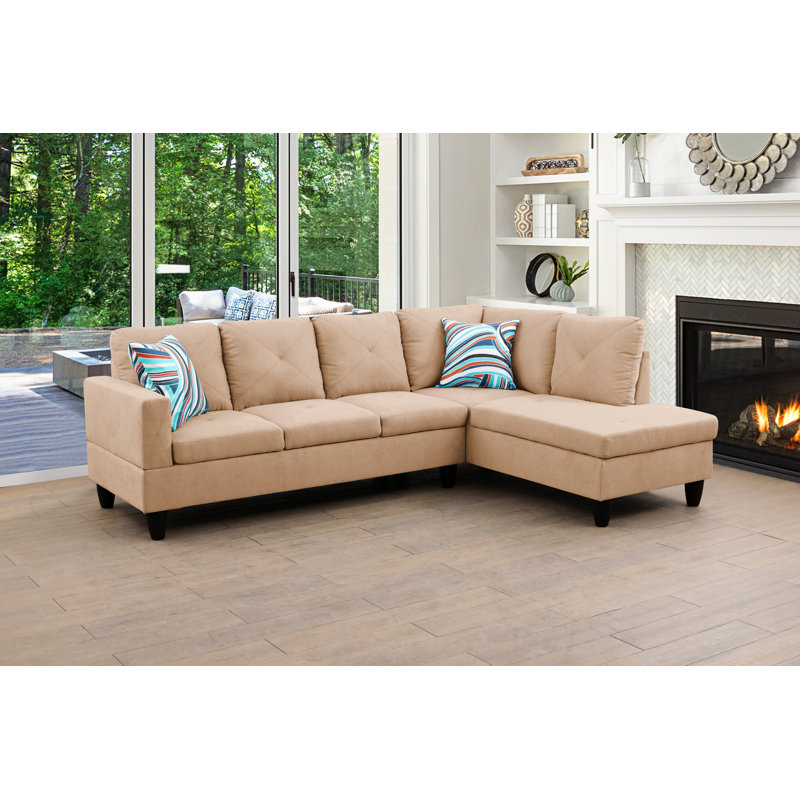Canapé modulaire rembourré 2 pièces Rafah, Microfibre / microsuède beige, Face à la droite