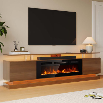 70" Electric Fireplace TV Stand - 12 Flame Colors, LED Light & Adjustable Heat, Fits TVs Up to 80", Brown+Black