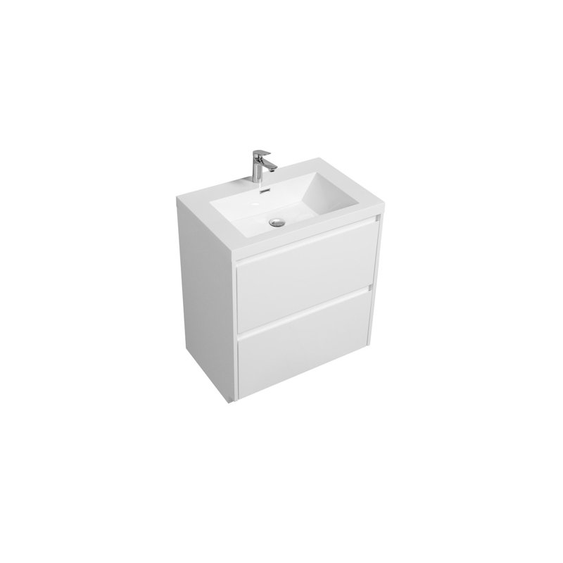 Grand meuble-lavabo autoportant 36 po avec plateau intégré Angela, Blanc