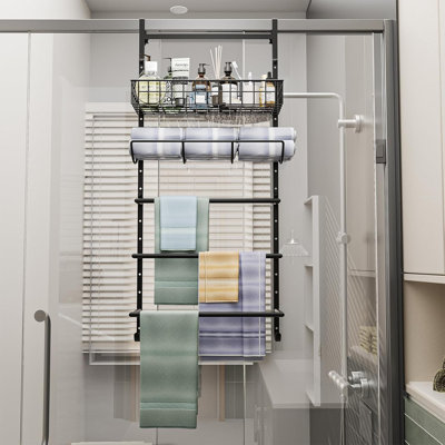 Porte-serviettes réglables X-cosrack pour suspendre la porte de salle de bain, porte-serviettes à 5 niveaux avec crochets, support mural pour organiser les serviettes, vêtements