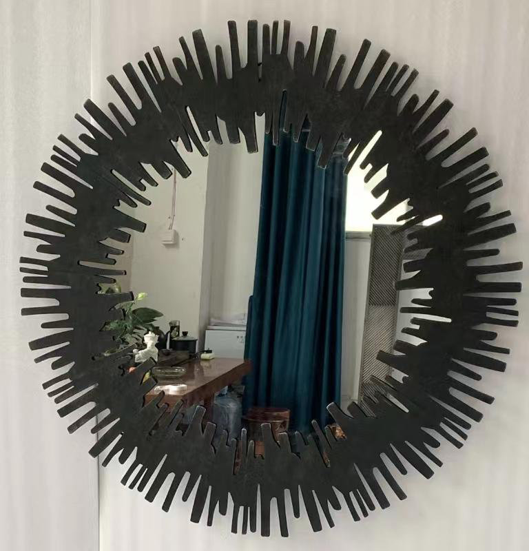 85x85CM Wall Mirror Black Metal Irregular Round Accent Mirror