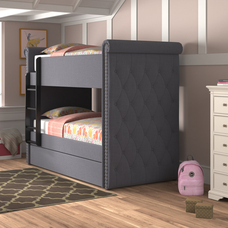 Feaster Twin Standard Bunk Bed with Trundle by Harriet Bee, Gray