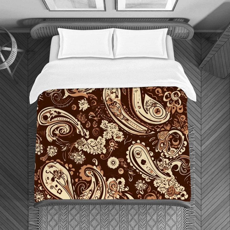 Machine Printed Duvet Cover, Brown/White Paisley, Queen Duvet Cover