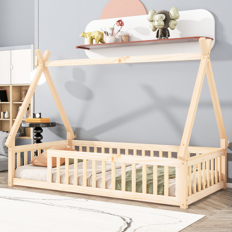 Lit simple tipi avec lattes - Le confort durable de la conception de la tente transformera votre chambre à coucher, Naturel