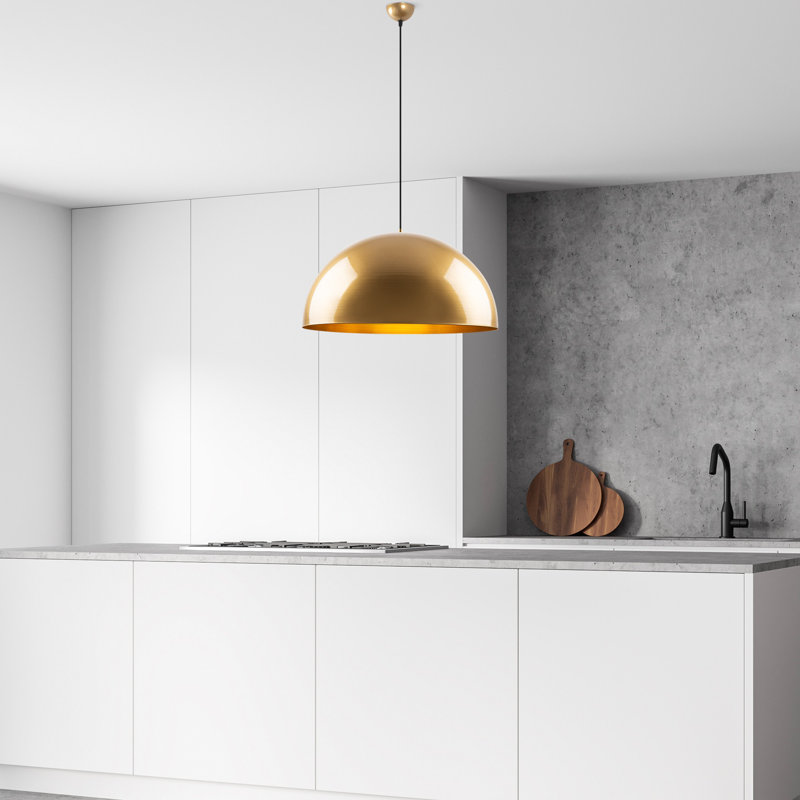 Luminaire de lustre élégant en or, corps en métal, hauteur réglable (46 - 126 cm / 18,1 - 49,6 pouces) | Abat-jour de 23,6 po de diamètre | 1 x douille E27 (40 W maximum) | Parfait pour la salle à manger, le salon et le vestibule, design élégant et moderne