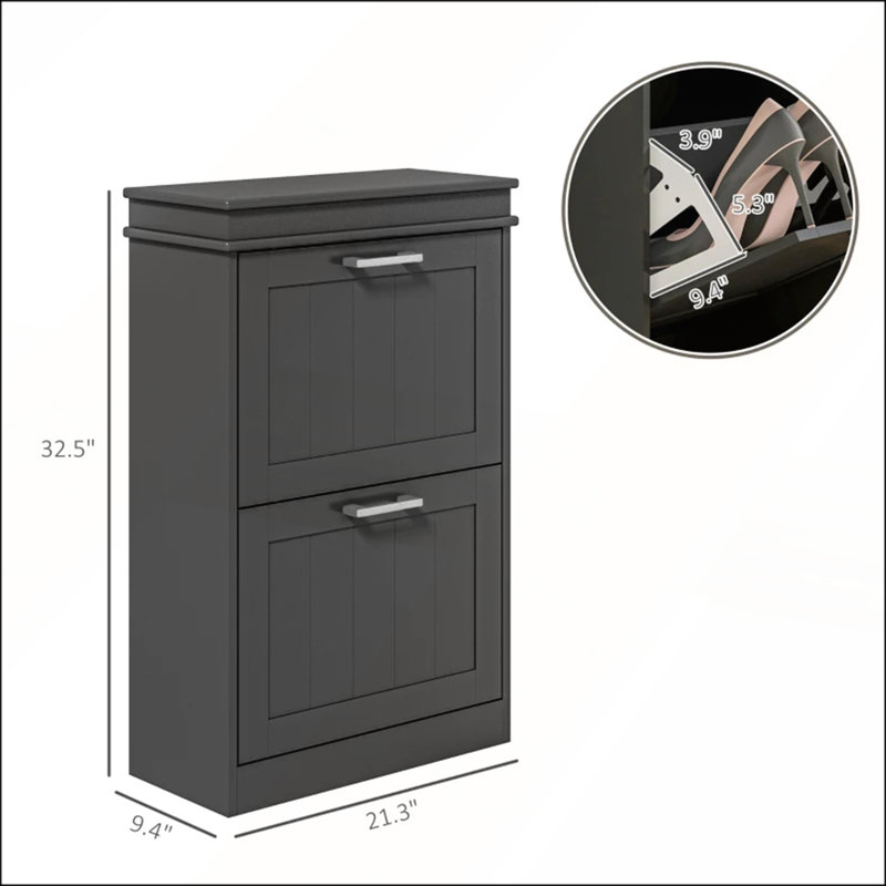 Slim Hallway Shoe Storage Cabinet with Adjustable Drawers, Black