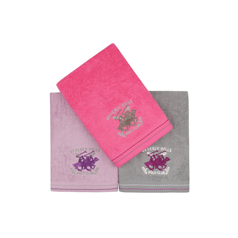 Ensemble de serviettes 3 pièces 100% coton, Gris/rose/mauve