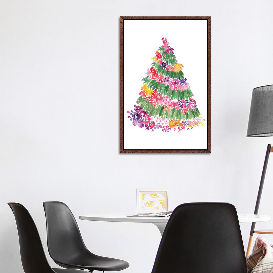 Floraler Weihnachtsbaum von Blursbyai - Galerie-verpackte Leinwand Giclée auf Leinwand