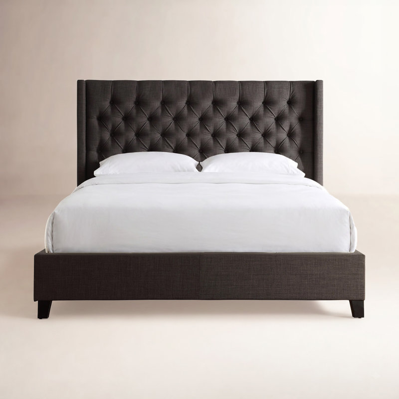 Kaster Upholstered Wingback Bed, Full/Double, Heathered Dark Grey Linen