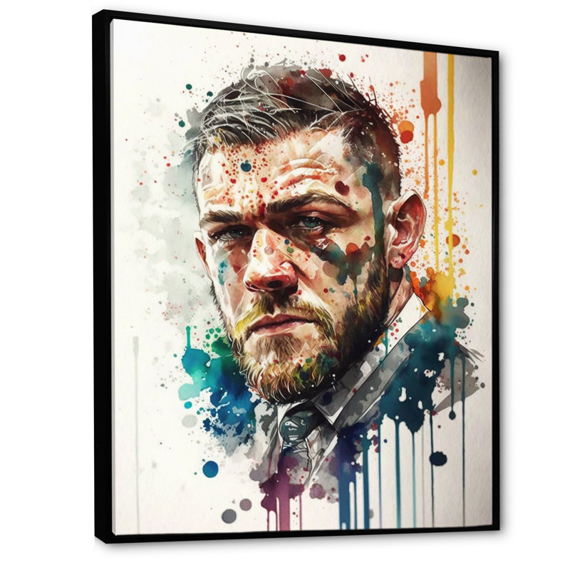" Conor Fighter Illustration ", 32" H x 24" W x 1" D, Black Floater Framed