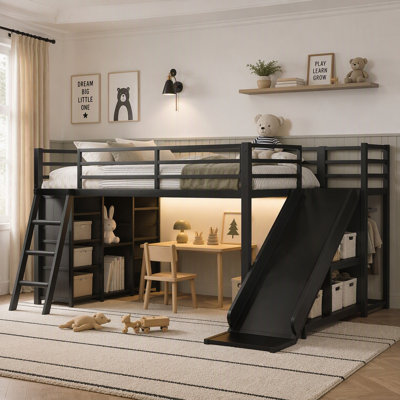 Metal Loft Bed with Slide and Ladder