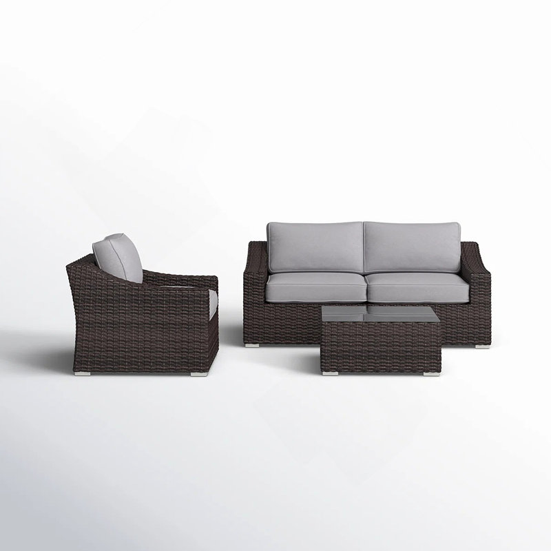 Ensemble modulaire d'extérieur en osier 4 pièces avec coussins entièrement assemblé